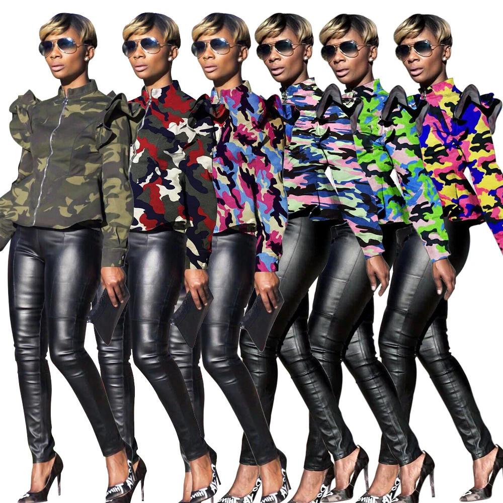 

81225-MX18 falbala camouflage printed short jacket for women