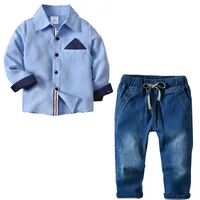 

2019 Boys Clothing Handsome Long sleeves Blue Shirt & Pants 2pcs/set Kids Baby Boy Sets 19A206