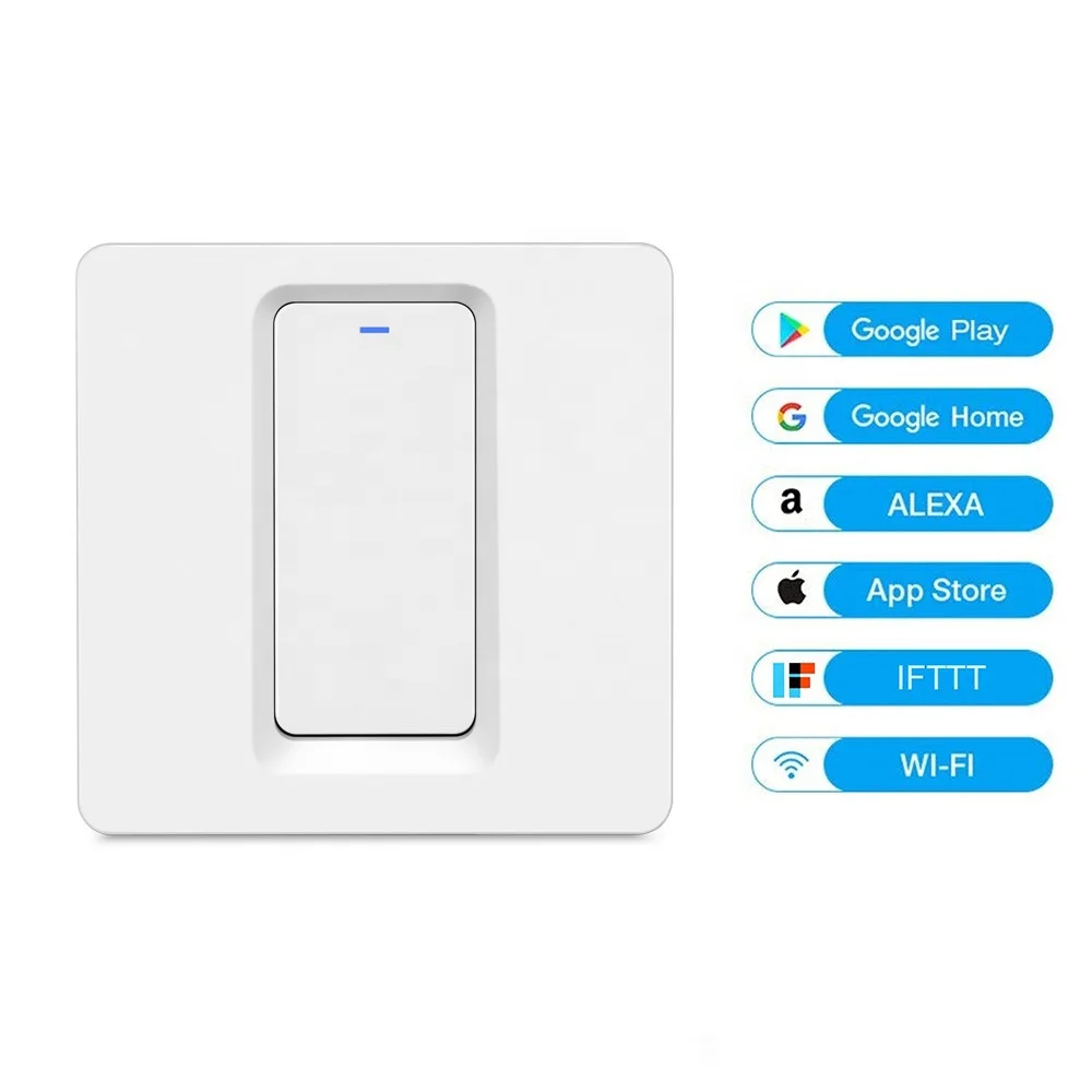 
Amazon Alexa Voice Control EU Standard Wall Smart Light Wifi Switch Press Button 1 Gang Smart Touch Wi fi Wireless Power Switch 