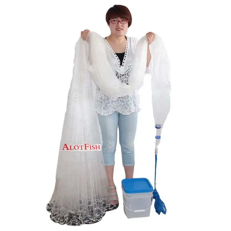 

10ft 1lb/ft Sinker Fishing Net American Style Drawstring Cast Net Hand Throw Net, White