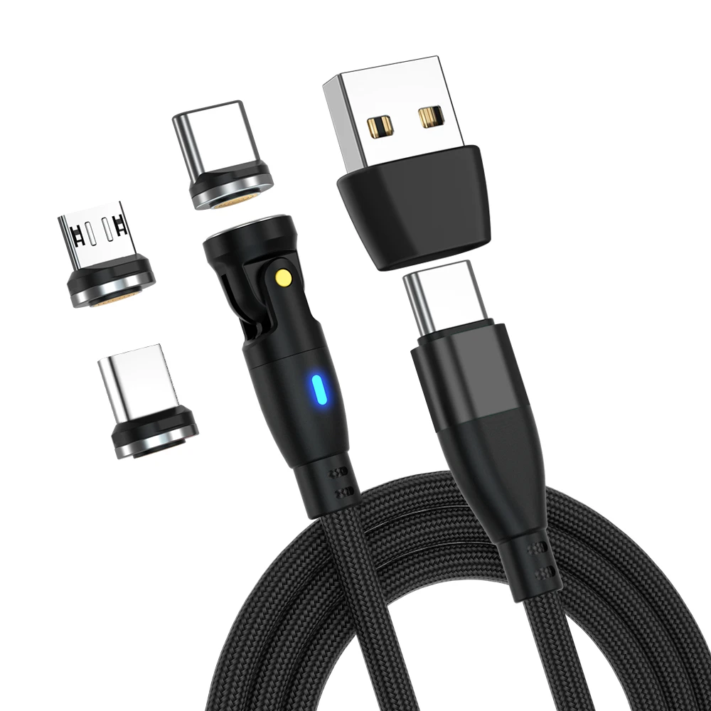 

PD60W rotation 9pin 6in1 super fast charging USB data cable charger 540 degree bending type c micro cable with adapter