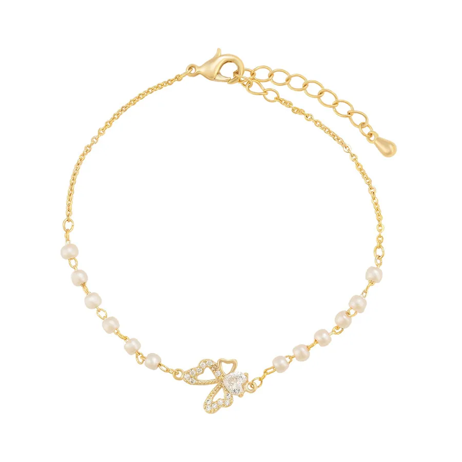 

YMbracelet-610 xuping jewelry exquisite Lady Elegant Butterfly Diamond Pearl Chain 14K Gold Plated Bracelet