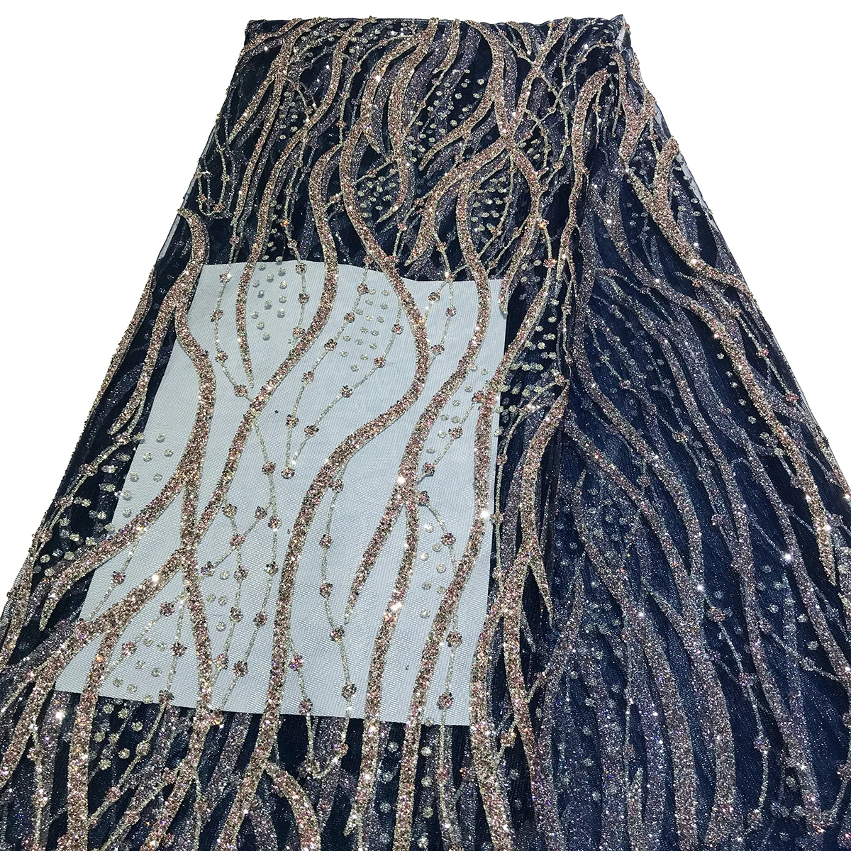 

New Arrival Rose Gold Crystal Glue Glitter Lace Fabric Rhinestone Shining For Luxury Evening Party Dress Diamond Navy Mesh Tulle, Rose pink, champagne, silver, customized