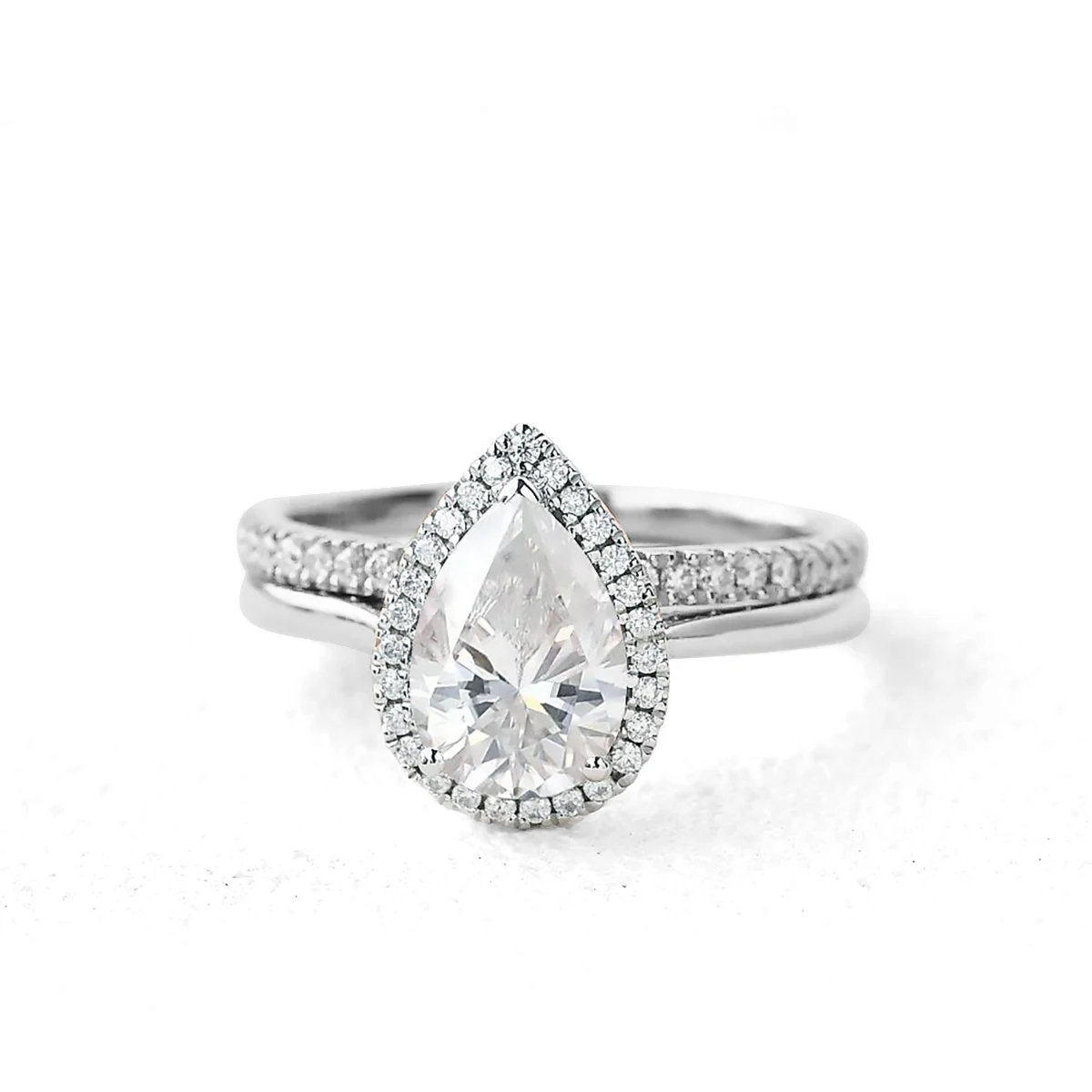 

Fine Designer Jewelry Engagement Wedding Couple Rings 1 Carat Pear Cut Moissanite D Color White Gold Sterling Silver Rings Set