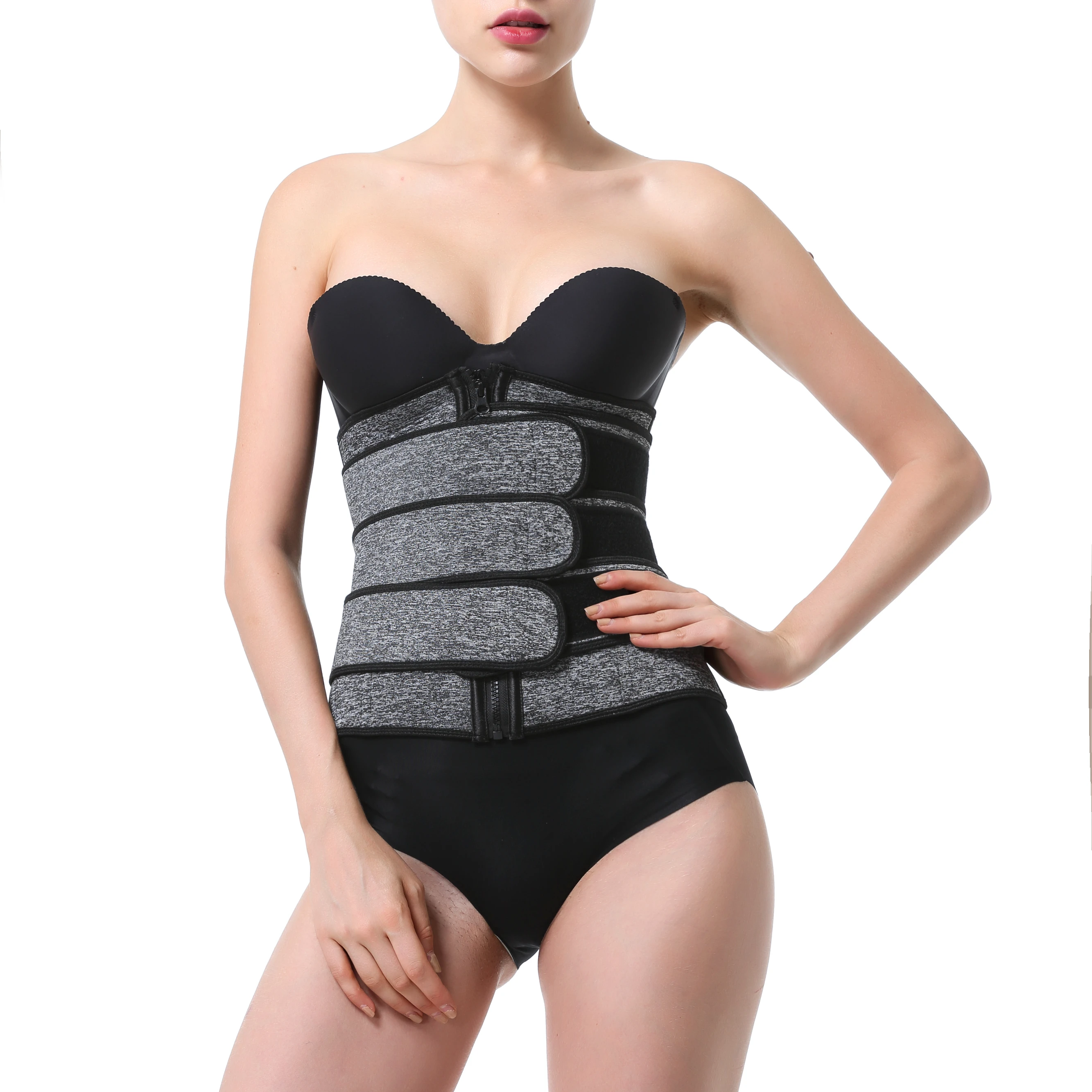 

Customizable private labels slimming belt waist trainer three belts waist trainer belted waist trainer, Black,grey