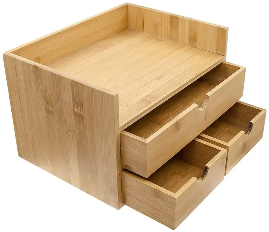 
3 Tier Bamboo Desk Organizer with 3 Drawers for Desktop Office Supplies Kitchen and Home 