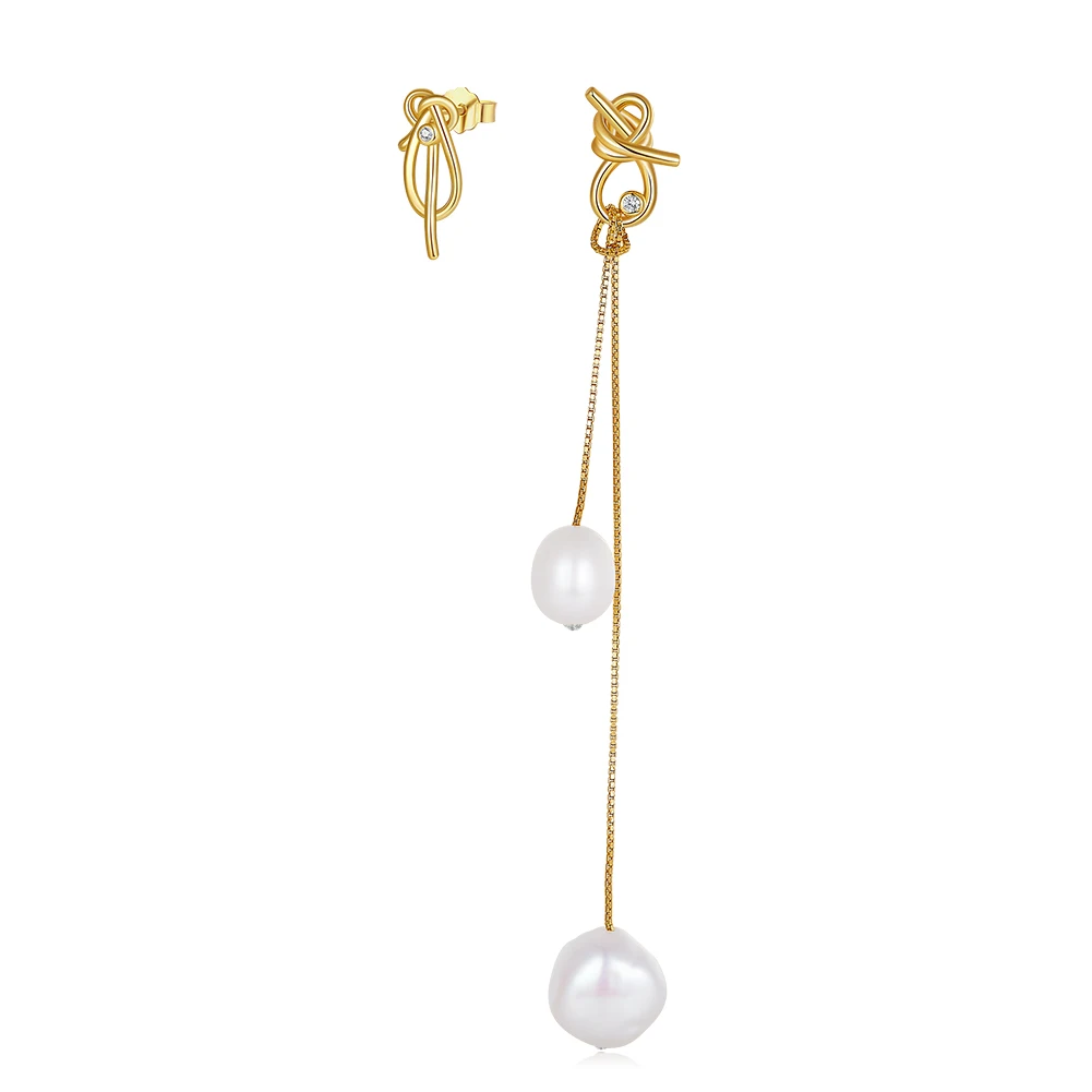 GPE85 RINNTIN Unique Design Pearl Tassel Earrings 925 Sterling Silver 14K Gold Plated Cultured Freshwater Pearl Women Earrings
