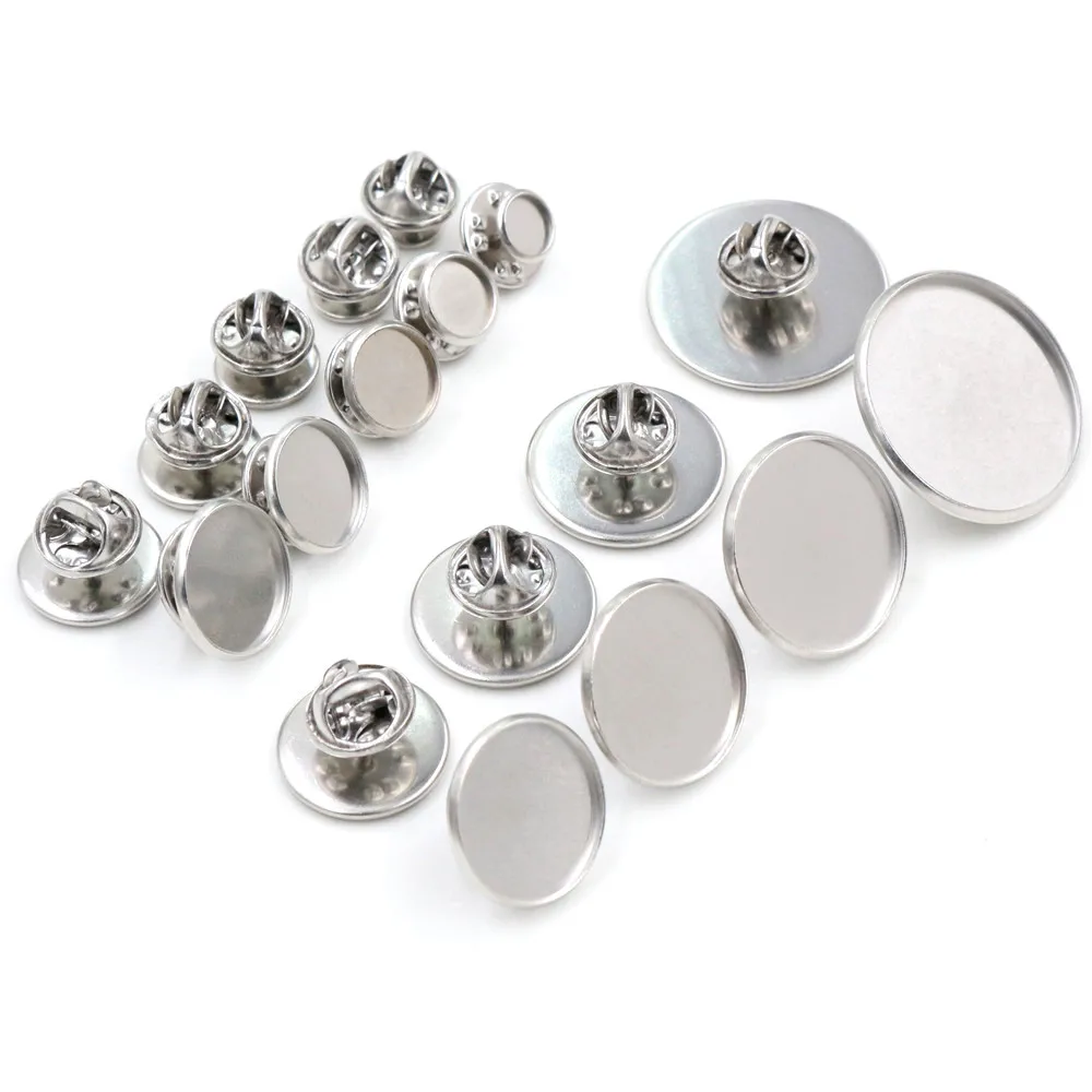 6/8/10/12/14/16/18/20/25mm Stainless Steel Brooch Style Cabochon Base Cufflink Spacer Settings Tie Tack Pins