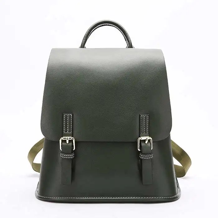 

2021 High quality wholesale women backpack purse genuine leather girl daily fashion backpack and handbag for women, Black/dark green/caramel