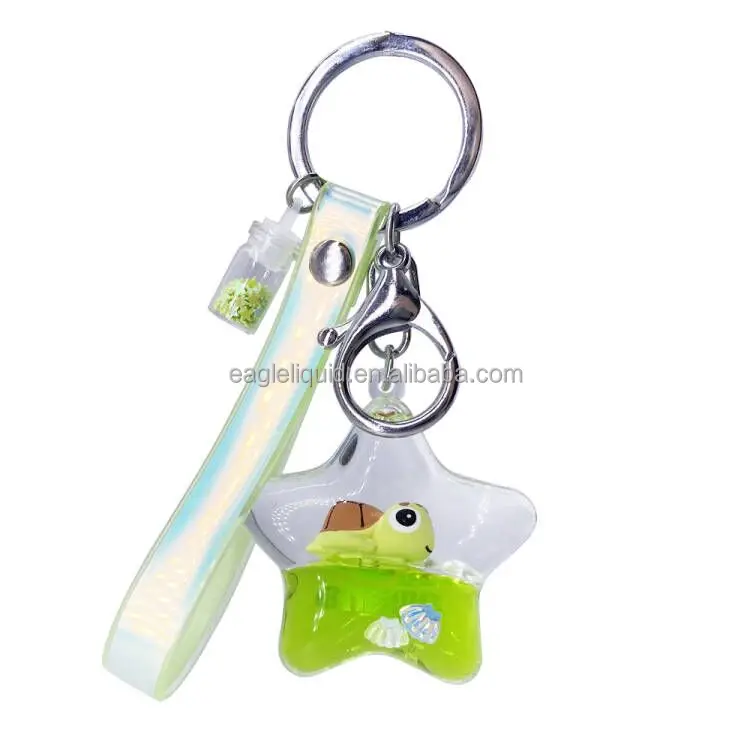 

Novelty Gifts Star Shape Liquid Oil Floating Keyring INS Cute 3D Customized Fish Turtle Floater Keychain