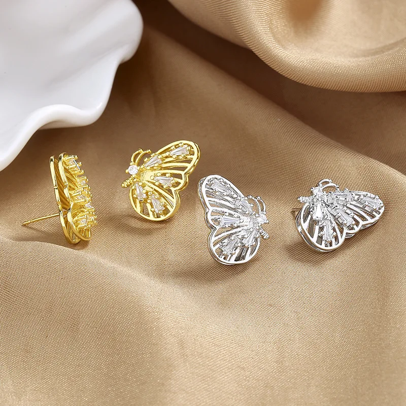 

High Quality Crystal Diamond Butterfly Wings Earrings Fashion Simple Gold Butterfly Stud Earrings For Women