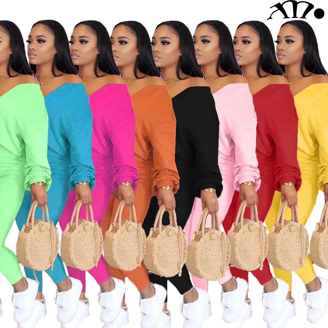 

XM-2090842 Wholesale Boutique Style 2 piece set women Sexy Solid plus size two piece fall clothing for women 2 piece set