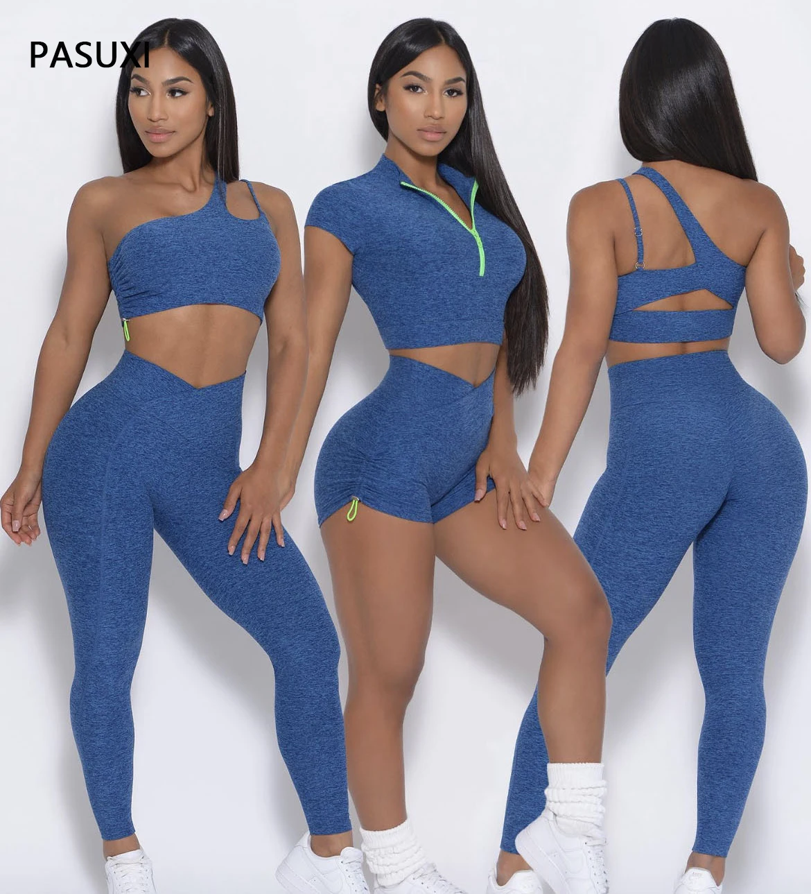 

PASUXI New Wholesale Women Fitness Clothing Sportswear Gym Seamless 4 Pieces Set Women Nude Printed Yoga Set
