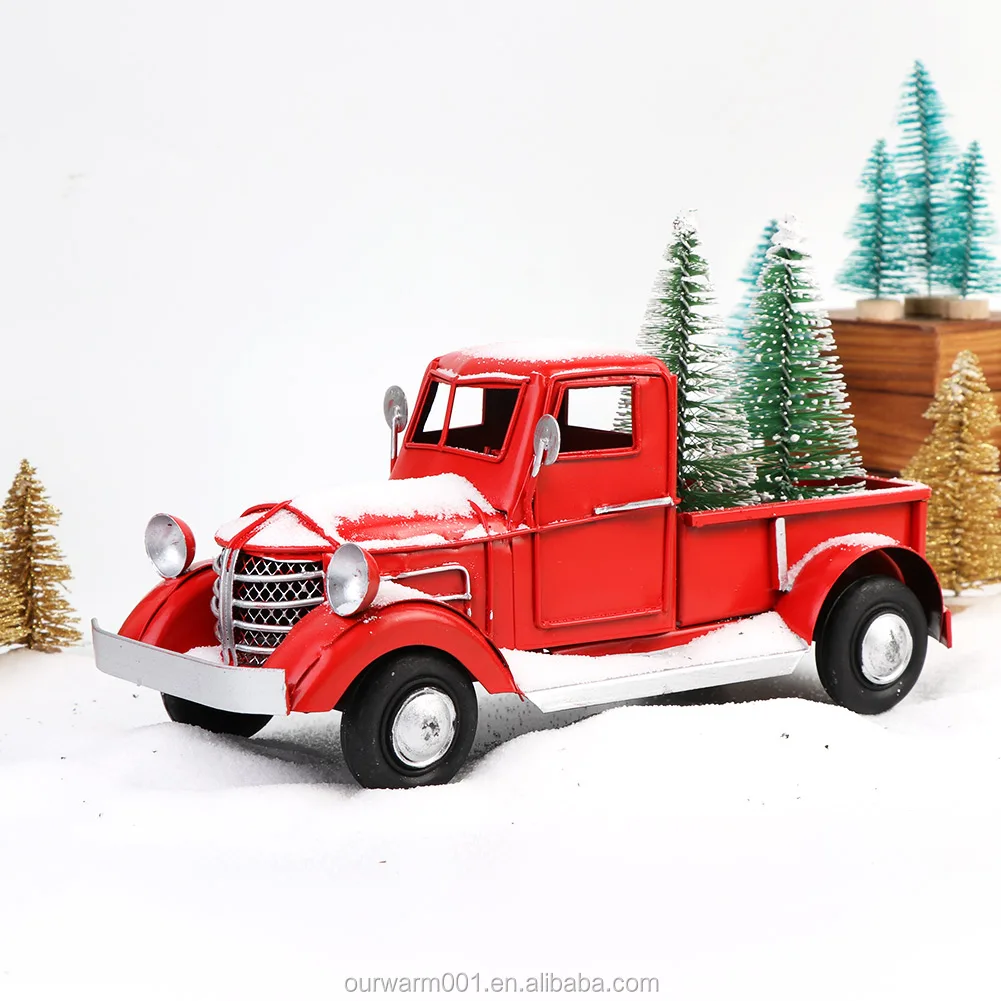 Old Red Metal Truck Christmas Ornament Kids Gifts Car Toy Xmas Table Top Decor