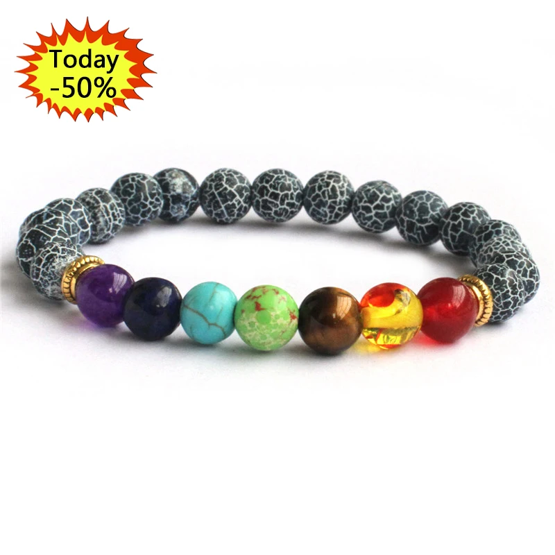 

Fashion Beaded Bracelet Natural Healing Balance Beads Yoga Valconic Healing Energy Lava Stone 7 Chakra Diffuser Bracelet