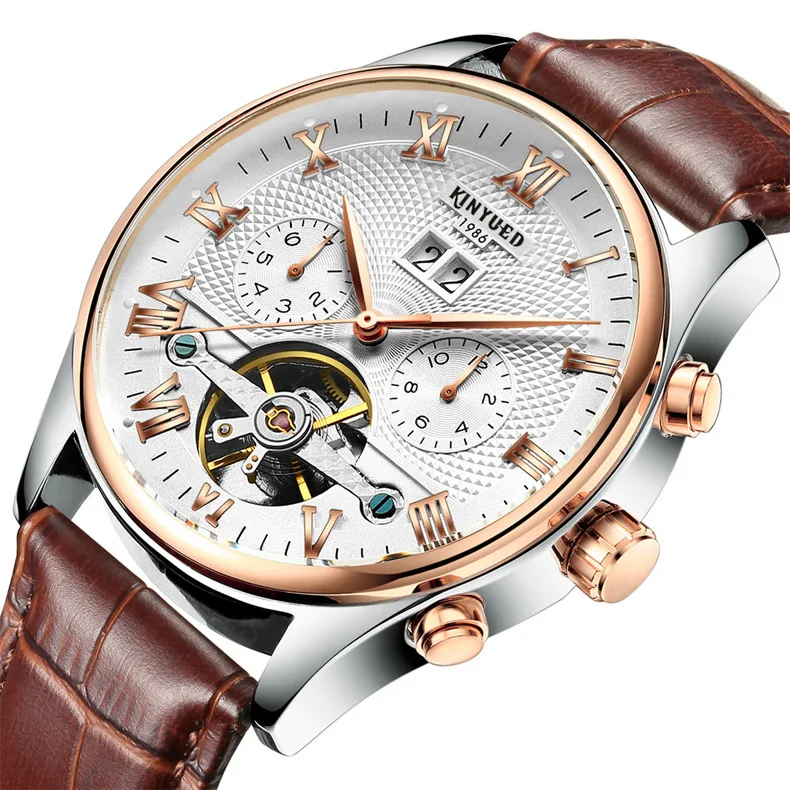 KINYUED J012 Men Automatic Mechanical Casual Watches Fashion Leather Watches