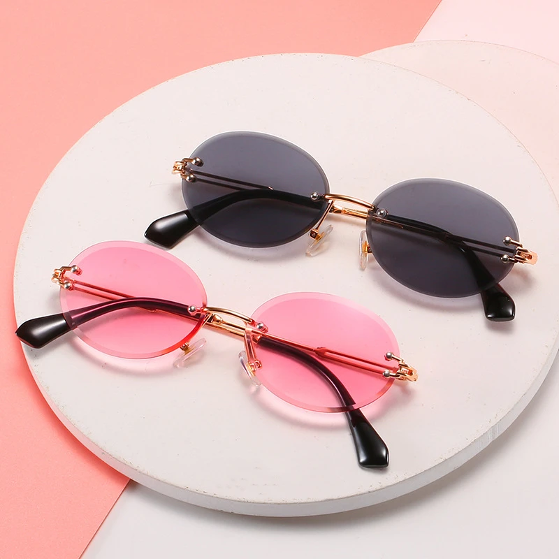 

2021 trend new Sunglasses Women oval rimless sunglasses Fashion small frame RETRO SUNGLASSES