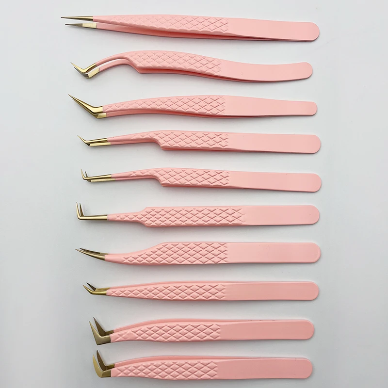 

Eyelash Extension Tweezers Set Pink And Gold Fiber Tip Tweezers Volume Lash Extension Tweezers For Eyelash Extension