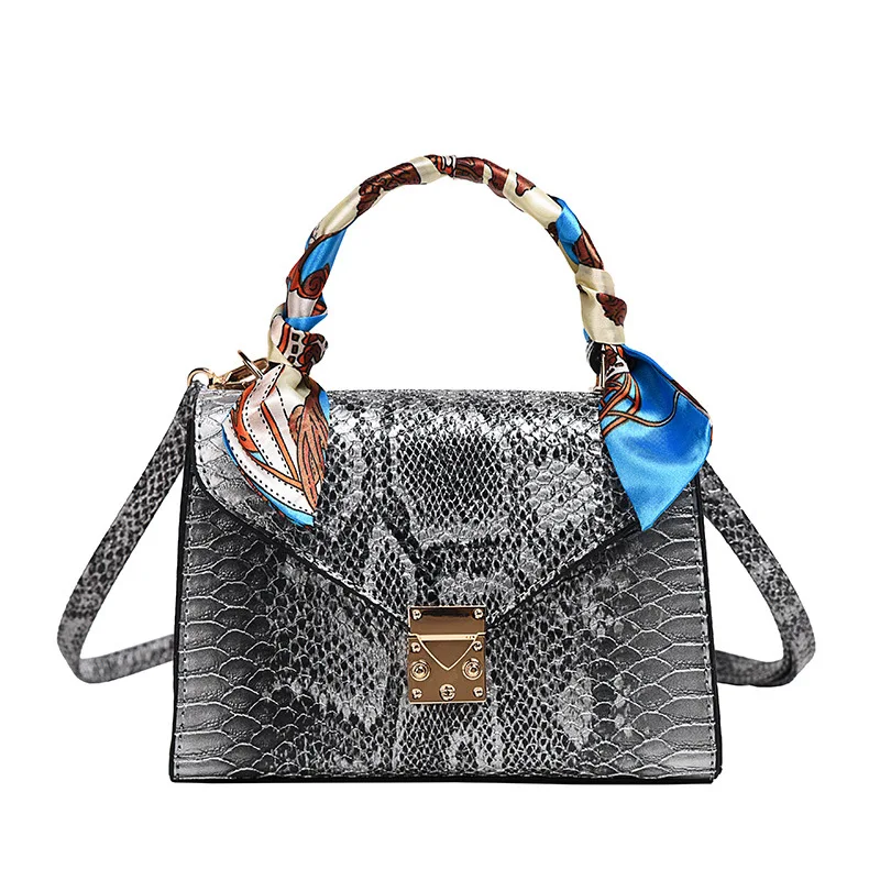 

2020 fashion scarves ladies snake crossbody handbag women pu leather tote sac a main femme, 7 colors