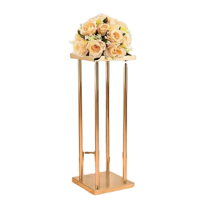 

Gold Flower Stand Rectangle Metal Flower Vase for Wedding Decoration Party Table Centerpieces Road Lead for Hotel Coffee Shop