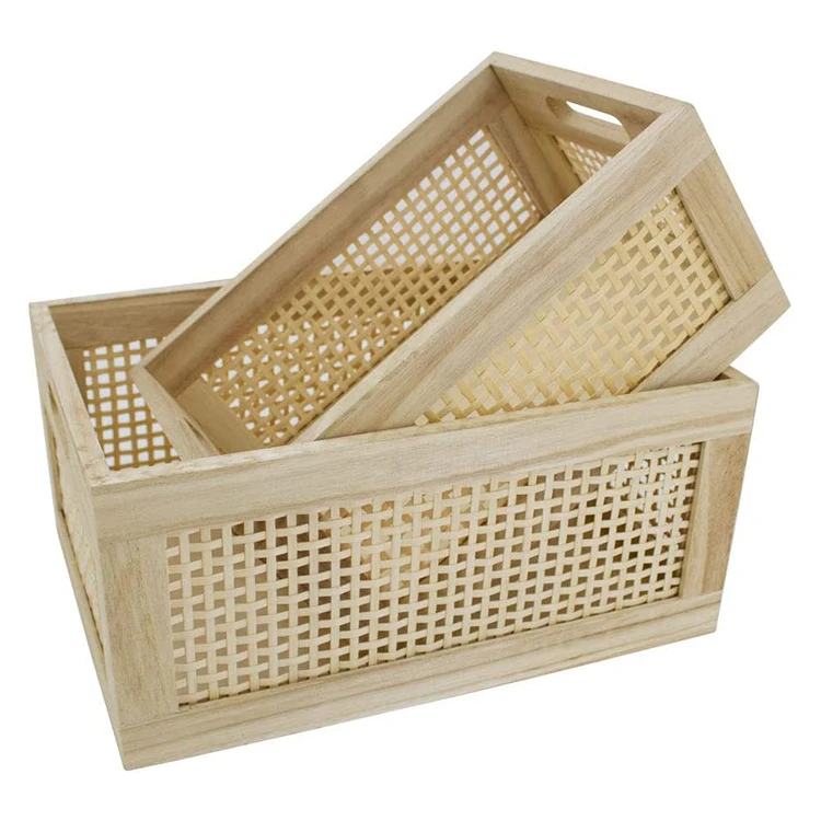 

Amazon hot selling poplar wood storage basket woven storage box sundries storage bin in stock wholesale, Natrual