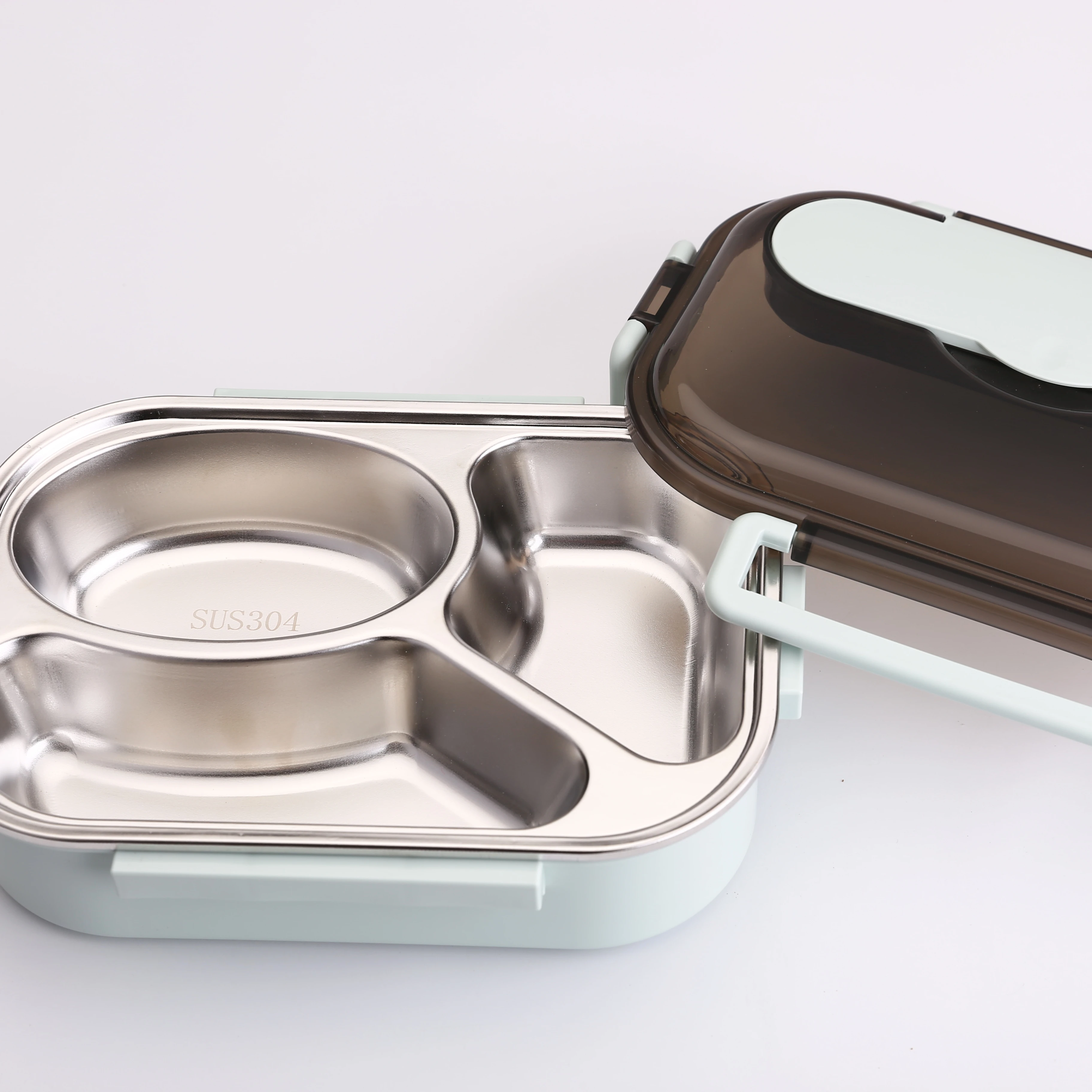 

Special Design Stainless Steel Biodegradable 3 Compartment Big Bento Set Box Lunch With Knife And Fork