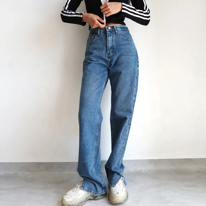 

Dropshipping Women Wide Leg Jeans Fashion Female Oversize Straight Side Slit Denim Pants Streetwear Aesthetic Baggy Mom Jeans, Black/blue/light blue