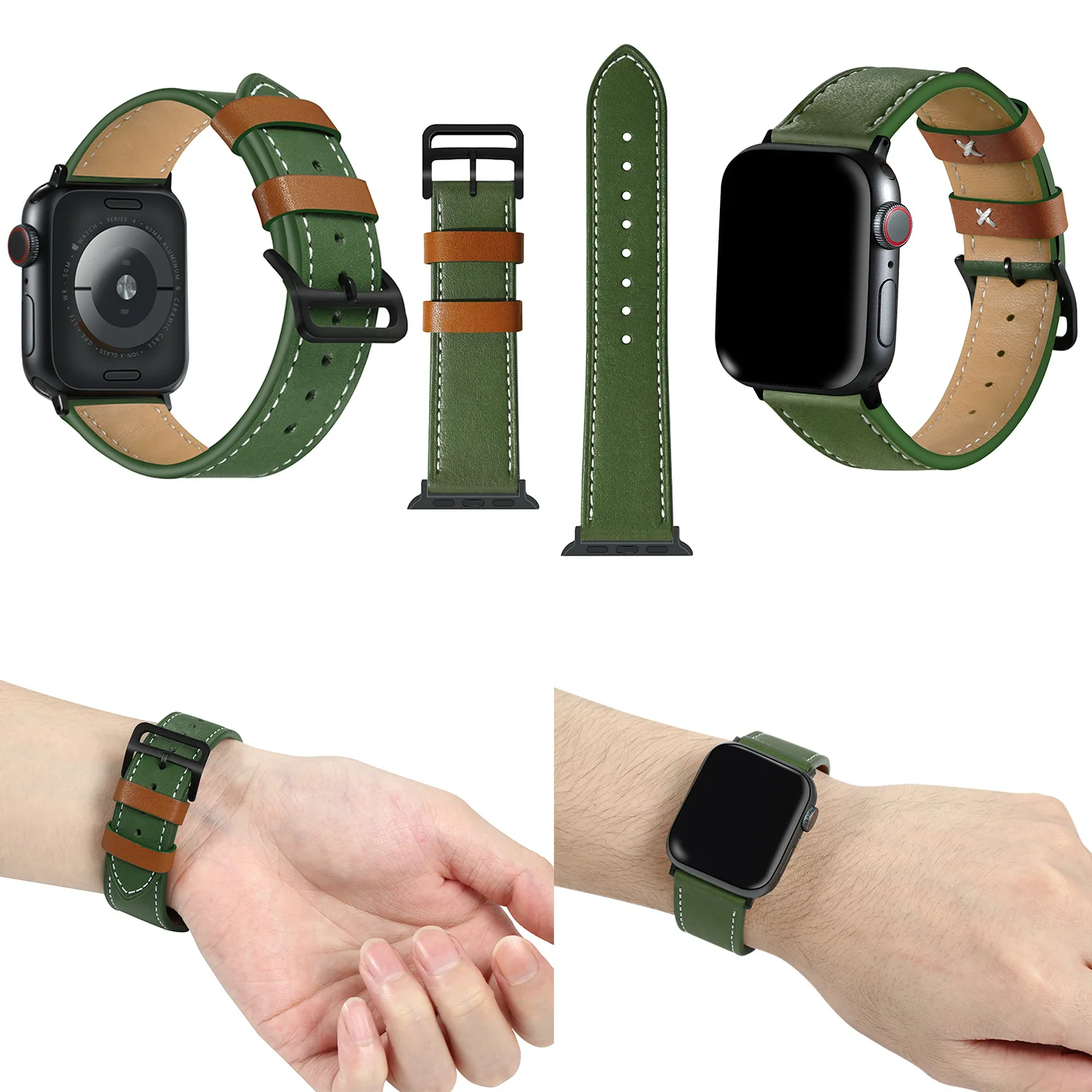 

2020 Newest Solid color Cowhide Leather Strap For Apple Watch S6/5/4/3/2/1 Replacement watch strap