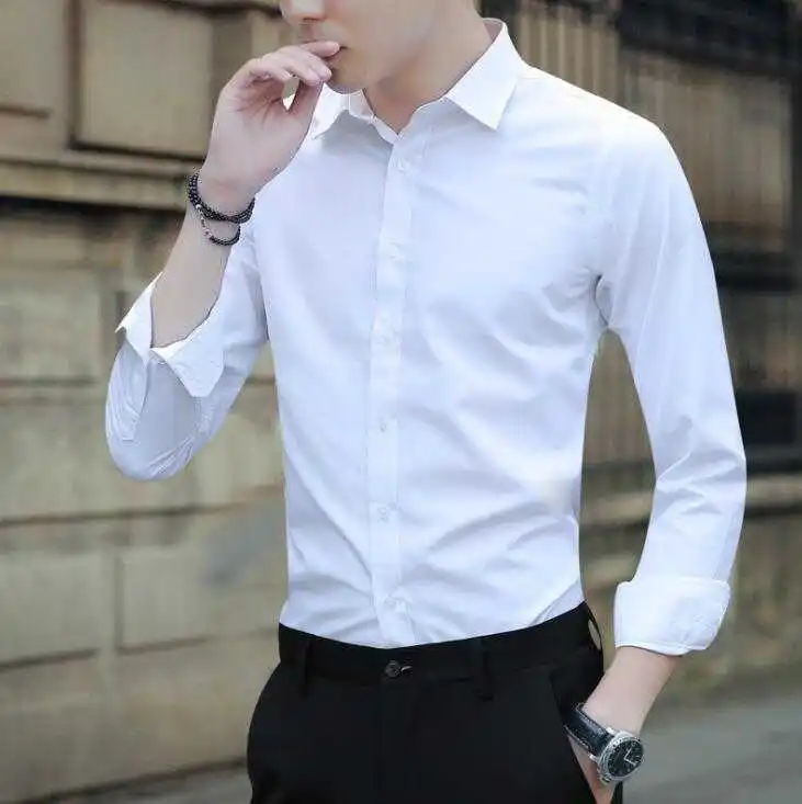 White Shirt Men's Long-sleeved Slim-free Solid Color Professional
