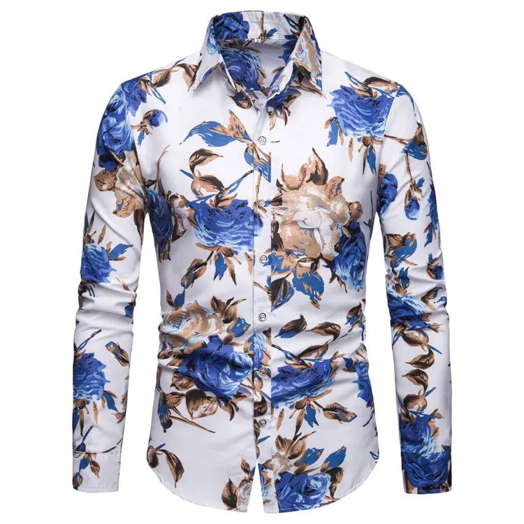 

2020 hot selling floral men shirt linen / cotton oversize high quality inexpensive long sleeve with casual or business, 3colors