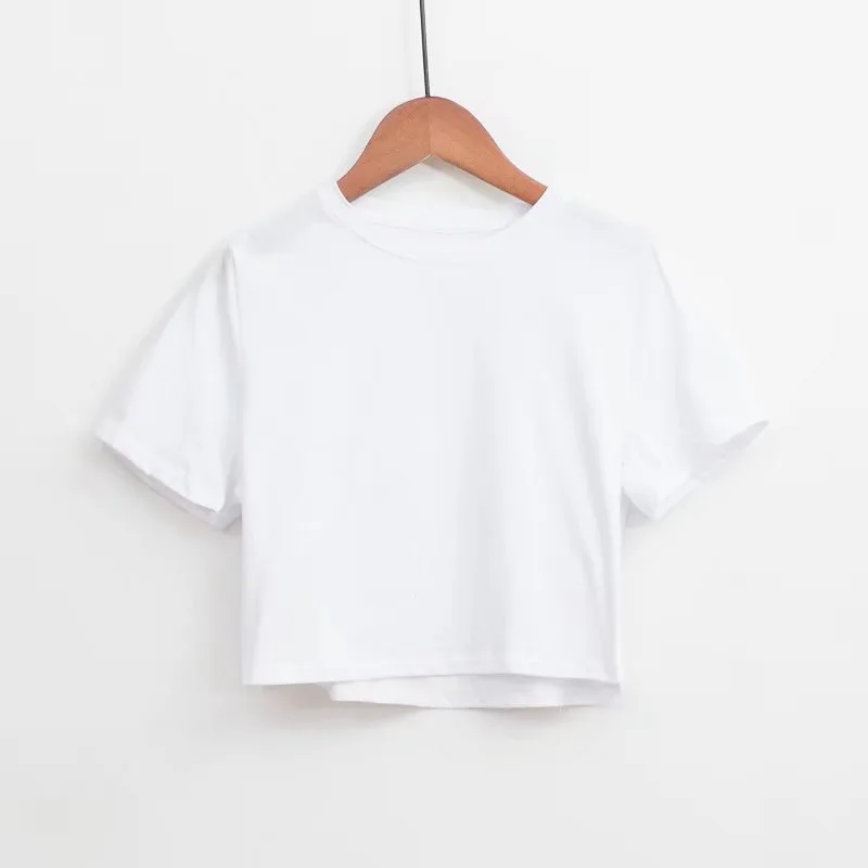 

Hot Selling Blank Round Neck White Women Crop Top T Shirt Custom Print Logo