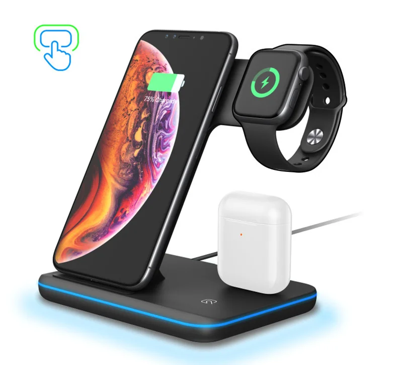 

Wireless Fast Charger Qi Portable 3 in 1 Charging Station Cellphone For iPhone Earbuds Air Pod, Black , white