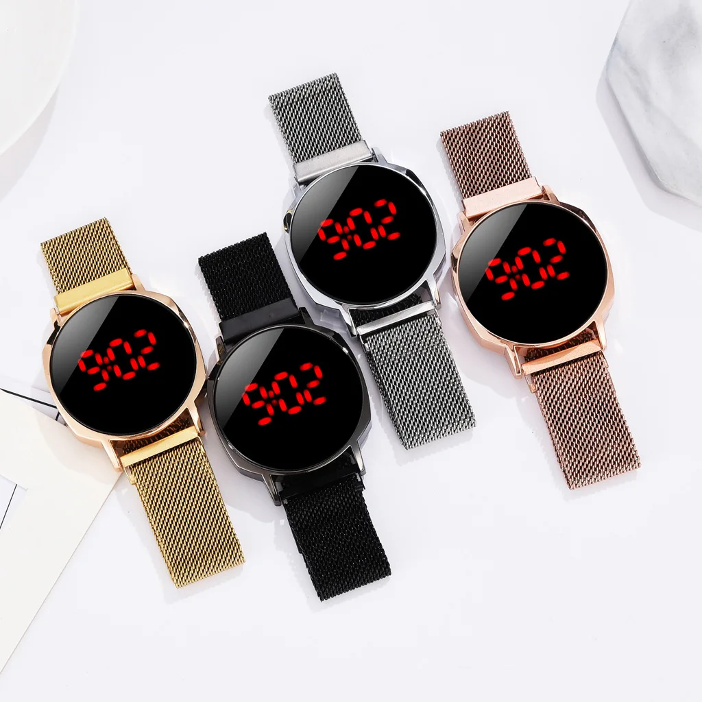 

New Factory Custom Multifunction Touch Screen Led Watch For Women Wholesale Casual Women Alloy Magent Alloy Digital Watch, 4 colors