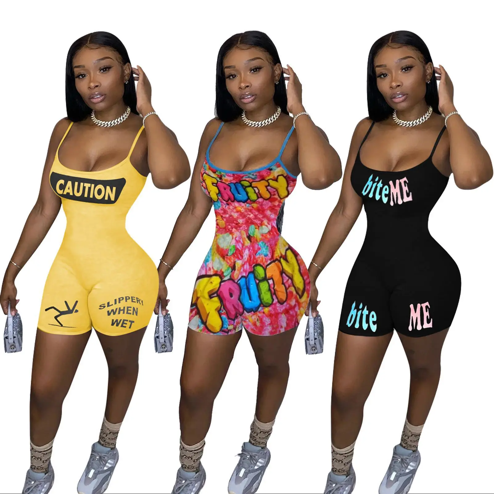 

2021 New arrival fashion printing romper 1 piece set sleeveless jumpsuit, Picture