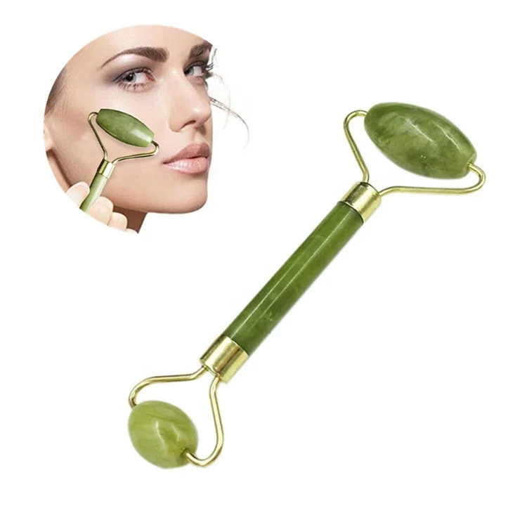 

Hot Sale Anti-aging Facial Body Part Massage Double-headed Jade Roller, Green