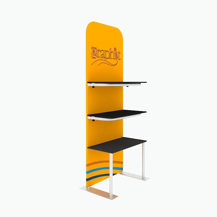 

Trade show portable new design light weight 3 shelves floor standing tradeshow product portable display rack