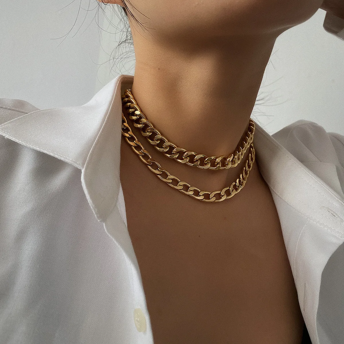 

Ins style simple street style necklace female hip-hop personality chain necklace, Gold and silver