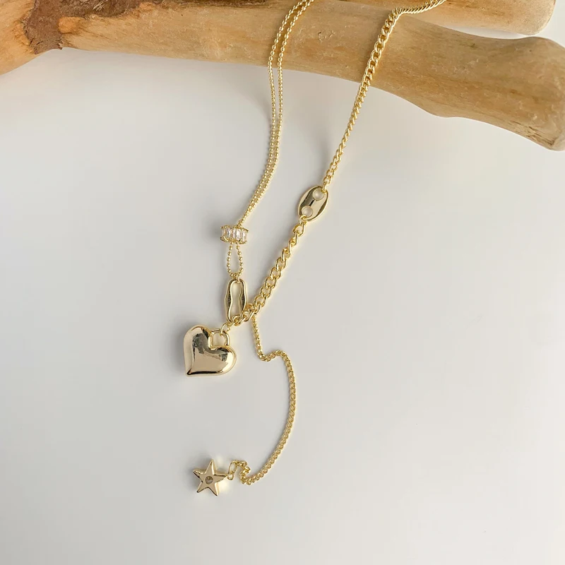 

Vershal B-3 Korean 18k Gold Plated Trendy Zircon Heart Shape Tassel Pendant Necklace For Women