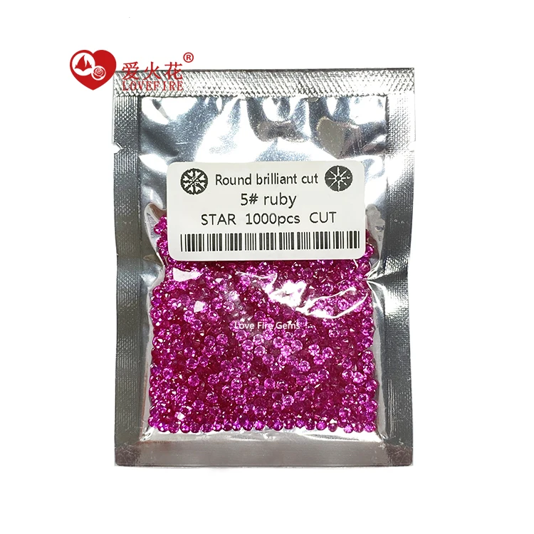 1000pcs/pack 5# Ruby Artificial Gemstone 0.8-3mm Melee Size Round Brilliant Cut Loose Synthetic Red Corundum