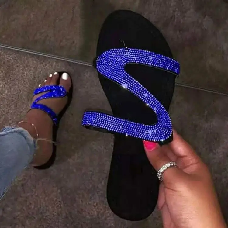 

Diamond Shining Slippers Glass Stone Fittings For Beach Summer 2020 Women Crystal Slides Shoes 2021 Hot Sell Fashion Wholesale