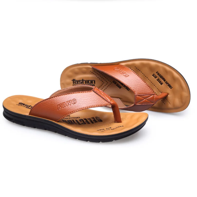 

Oem Custom Beach Sandals Shoes Leather Summer Flip Flops For Men