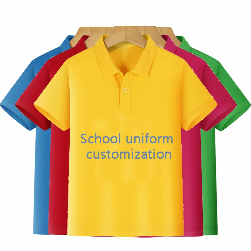 

Summer children's T-shirt short sleeve solid color polo shirt primary school students' printed class uniform school uniform logo