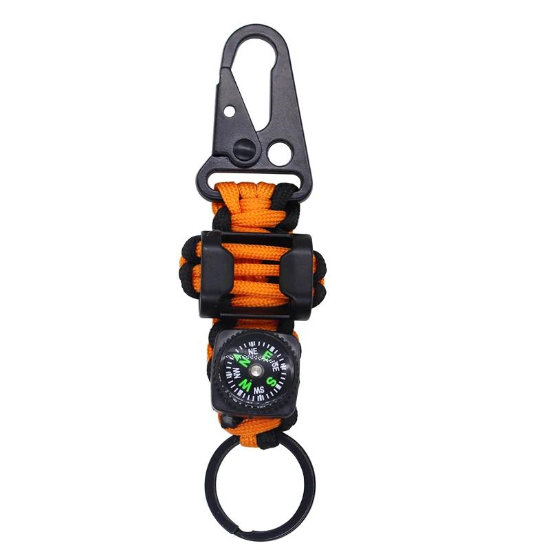 

Bottle Opener Emergency Tools Camping Gear Paracord Carabiner Self Defense Keychain with Compass, Customized color