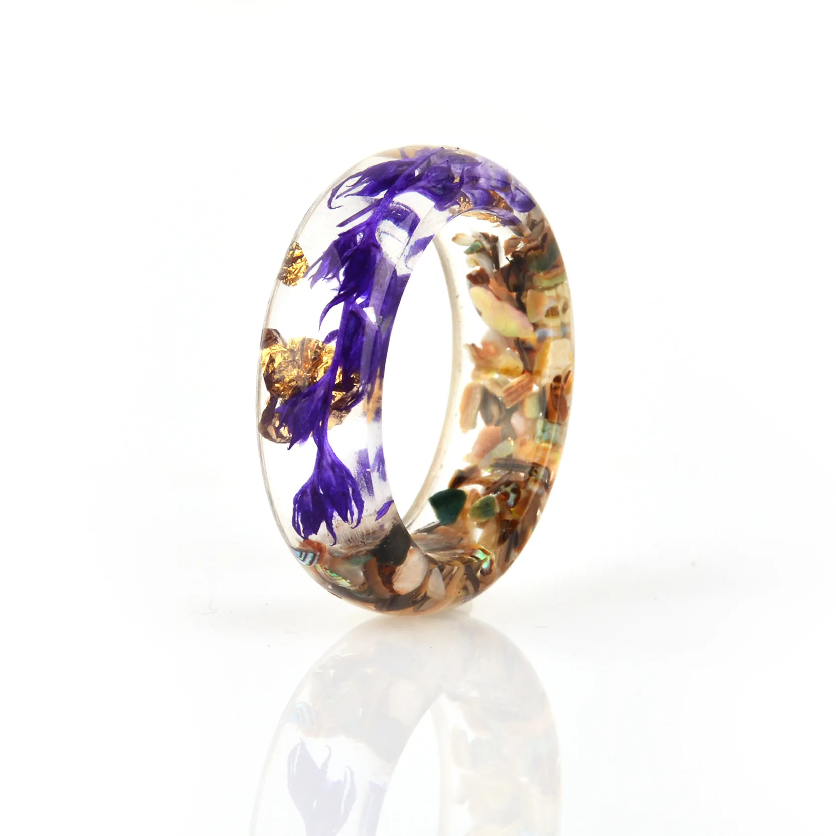 

2020 HongTong New Dried Flower Resin Ring Sen Series Small Fresh DIY Dried Flower Gold Foil Color Fine Epoxy Ring Gift, Picture shows