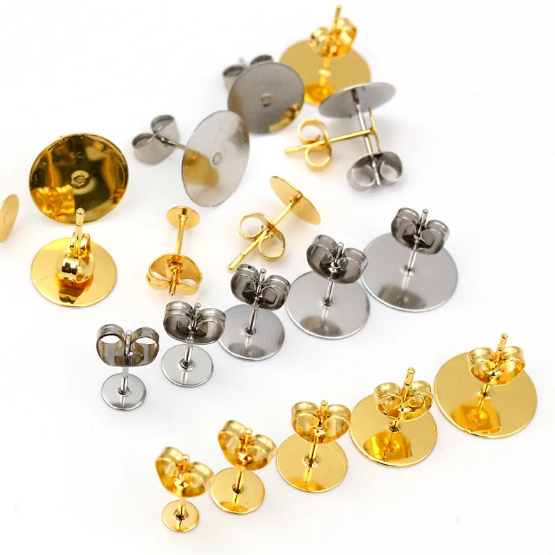 

Gold Silver Jewelry Making DIY Bulge Flat Head Pierced Butterfly Back stud Stainless steel Supplies Earring Posts And Backs