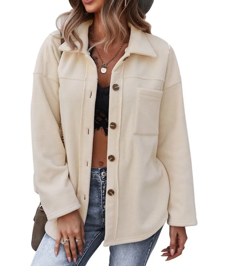 

Free Shipping Wholesale Casual Women Winter Pocket Thick Single-breasted Plush Cardigan Coat, Picture showed