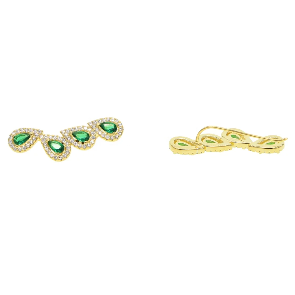 

Fashion green cz stone jewelry teardrop cubic zirconia long climber earrings for women Romantic European lady fashion earring