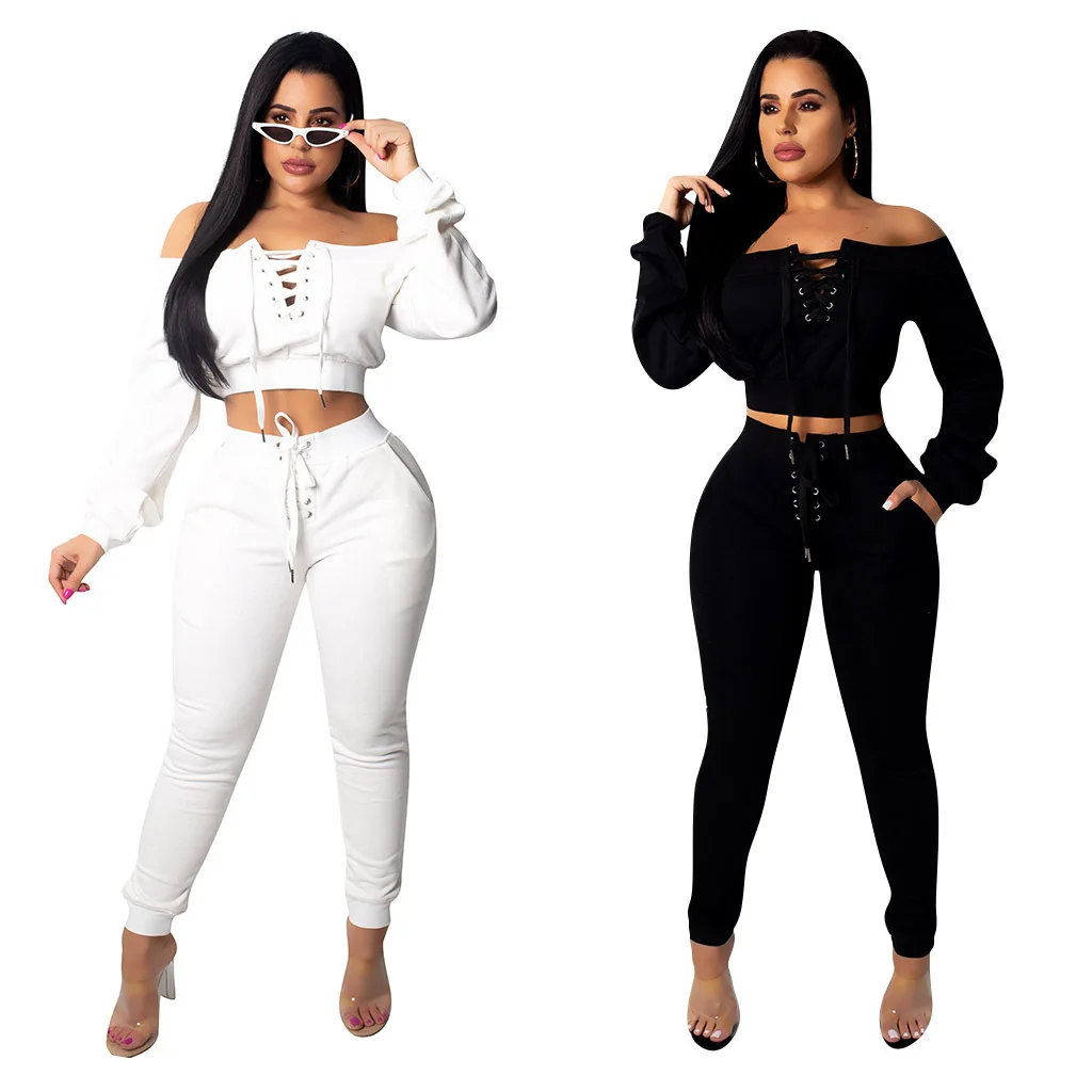 

Wholesale popular Europe and the United States sexy fashion casual women's bandage top pencil pants two pieces