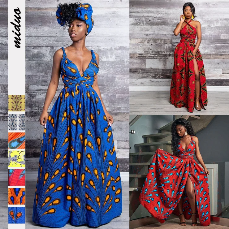 

2020 Summer fashion sexy long casual maxi african dresses clothing women lady elegant, 7 colors