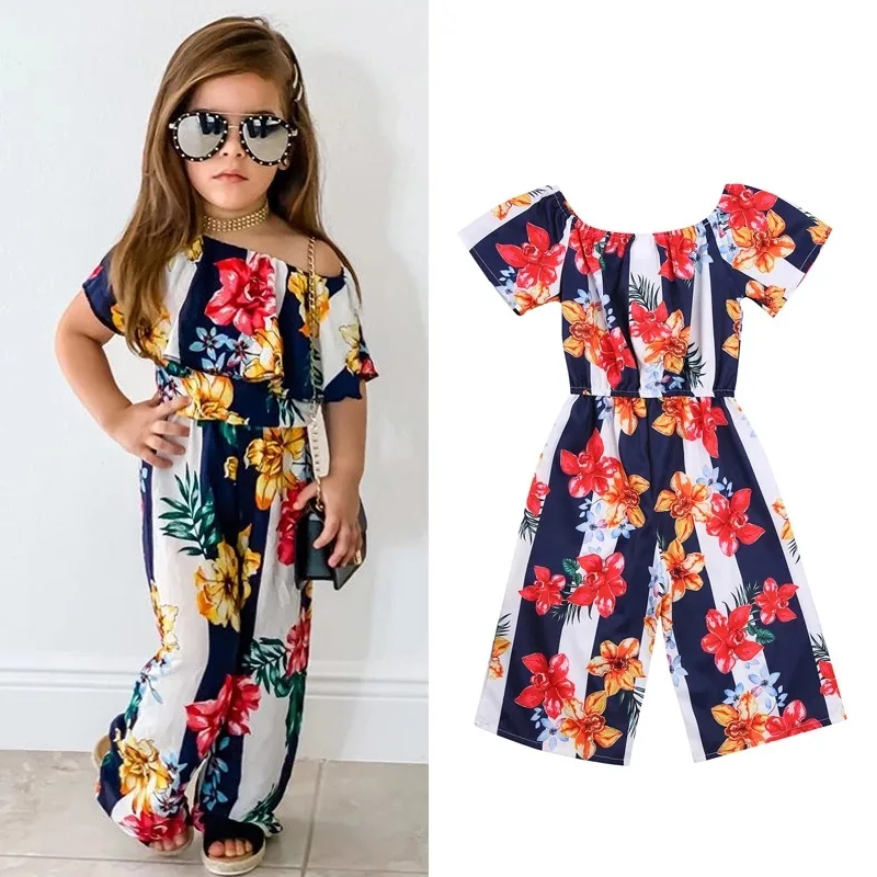 

Summer Off Shoulder Sleeve Flower Baby Girl Jumpsuit Ruffle Rompers, Pink, blue,purple,white,green